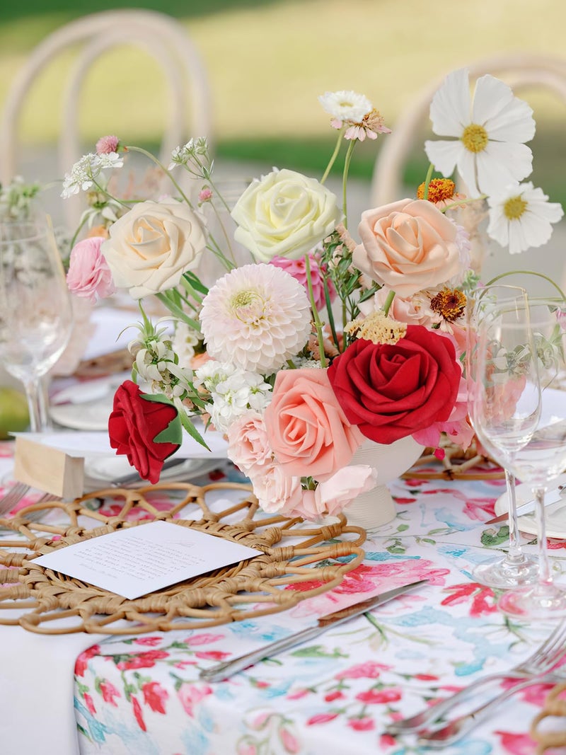 MACTING 30PCS Artificial Flower Roses Real Touch Fake Spring Flowers with Stem Foam Roses for DIY Wedding Bouquet Floral Arrangements Table Centerpieces Party Home Valentines Day Decor (Mix Color 3) - Image 3